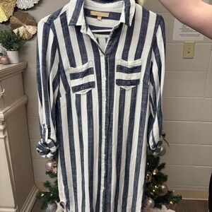 Striped Navy and White Shirt Dress